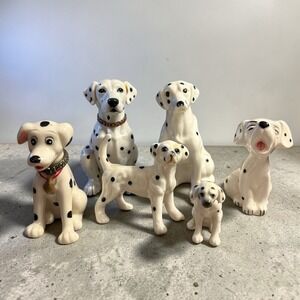 101 Dalmatians Dog Puppies Figurines Lot Of 6- 1 Trinket Box 1 Disney Japan VTG